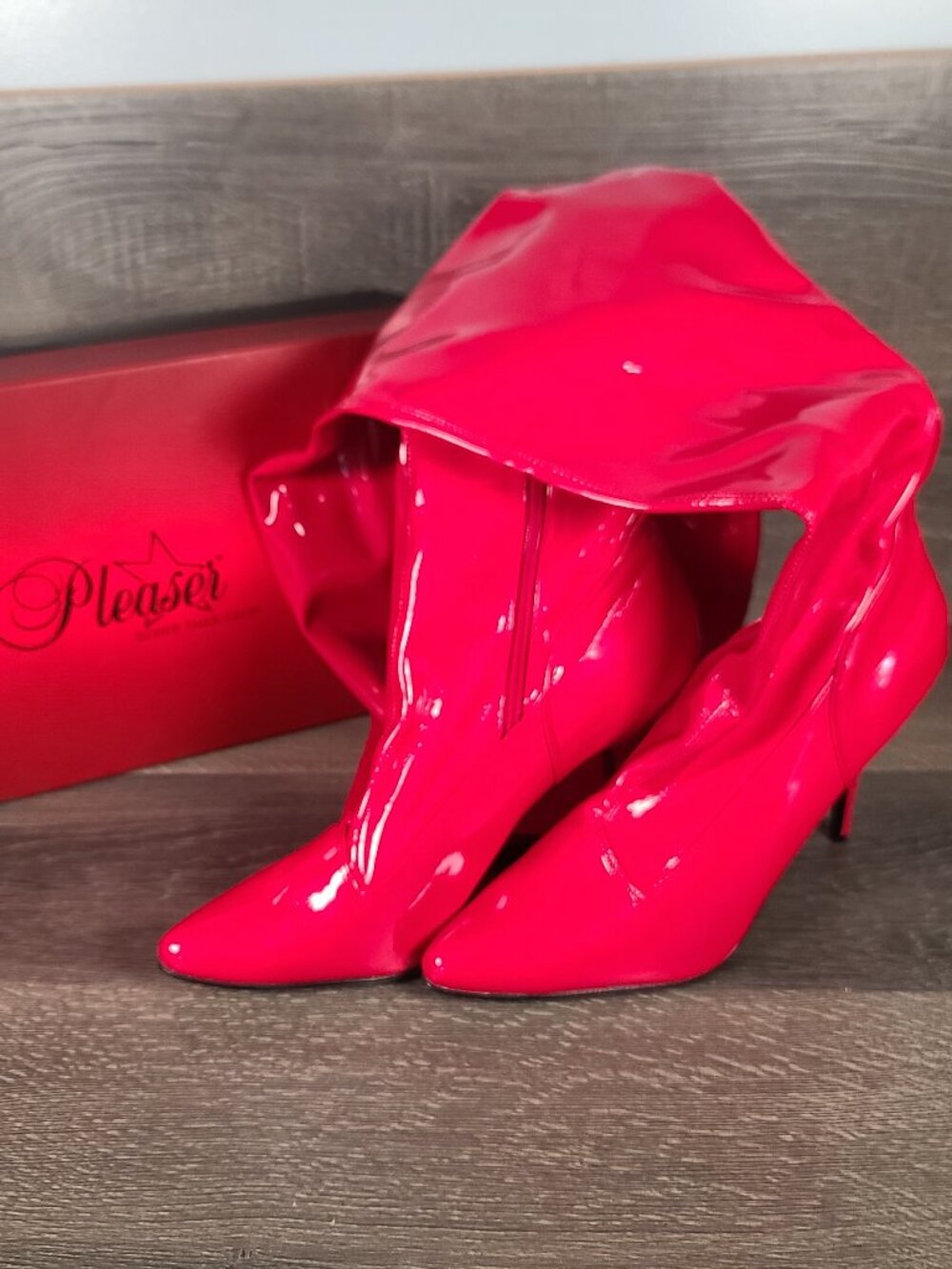 Pleaser Red Leather Knee High Seduce 3000 Boots Size 16M
